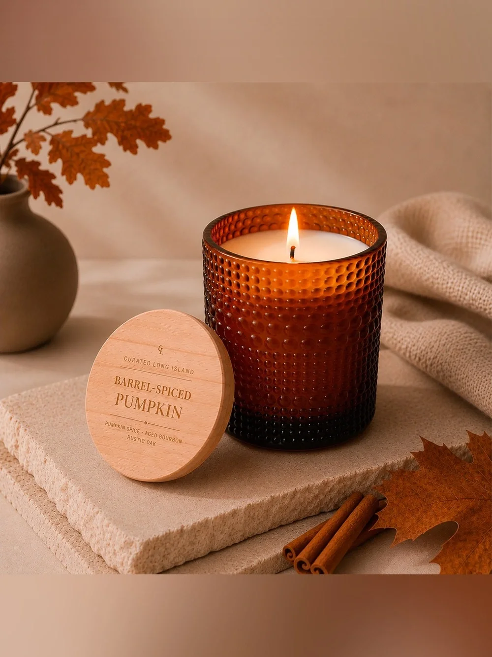 Barrel-Spiced Pumpkin Soy Candle | 12 oz Amber Glass Bourbon Oak Scent